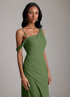 Azazie Madelyn Bridesmaid Dresses Olive Mermaid One Shoulder Chiffon Convertible Dress image3