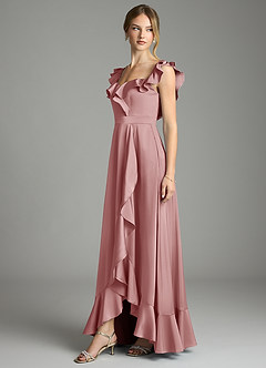 Azazie Lyra Bridesmaid Dresses Dusty Rose A-Line Off the Shoulder Stretch Satin Convertible Dress image4
