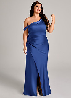 Azazie Madelyn Robes de demoiselle d'honneur Robe Sirène Convertible en Satin extensible Ue épaule Bleu Roi image13
