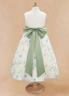 Azazie Pollie Blumenmädchenkleider A-Linie Schleifen Tüll Kleid Himmelblau Staubsalbei image12