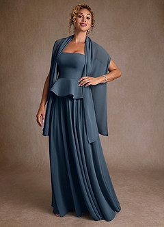 Azazie Josabeth Kleider für die Brautmutter A-Linie Plissee Chiffon Kleid Neptunblau image2