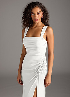 Azazie Jesaphine Bridesmaid Dresses White Sheath Bow Chiffon Dress image7