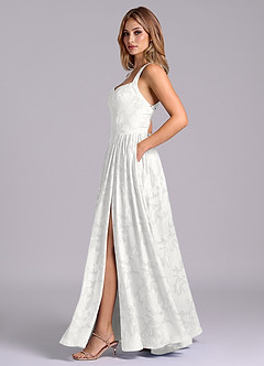 Azazie Francis Brautjungfernkleider A-Linie Korsett Blumen-Burnout Kleid Weiß image3
