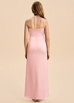 Azazie Nova Junior Powder Pink Sheath Pleated Stretch Satin Dress image2