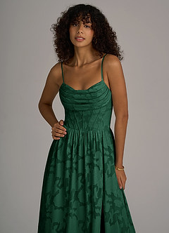 Azazie Lettie Bridesmaid Dresses Dark Green A-Line Corset Floral Burnout Dress image2
