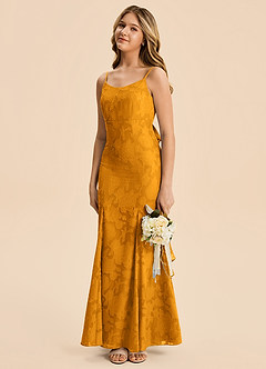 Azazie Lioren Junior Butterscotch Mermaid Ruched Floral Burnout Dress image2