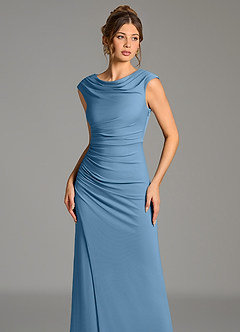 Azazie Chantal Robes de demoiselle d'honneur Robe Sirène en Jersey extensible de qualité supérieure Plissé Acier Bleuté image4