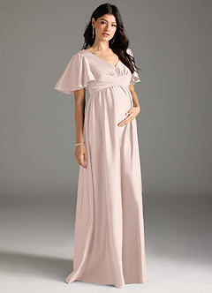 Azazie Verna Maternity Bridesmaid Dresses A-Line Ruched Stretch Satin Floor-Length Dress image5