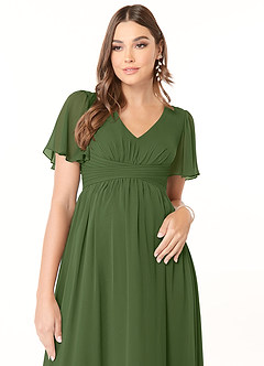 Azazie Verna Maternity Bridesmaid Dresses A-Line V-Neck Ruched Chiffon Floor-Length Dress image5