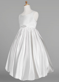 Azazie Tavia Flower Girl Dresses Ball-Gown Beaded Matte Satin Tea-Length Dress image7