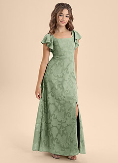 Azazie Bondi Junior A-Linie Schleifen Blumen-Burnout Kleid Staubiger Salbeigrün image6