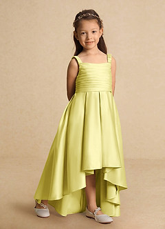 Azazie Kat Robe Demoiselle D'honneur Fillette Robe Trapèze en Mat Satiné Plissée Sorbet Citron image4