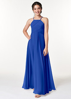 Azazie Ginger Junior Royal Blue A-Line Pleated Chiffon Dress image4