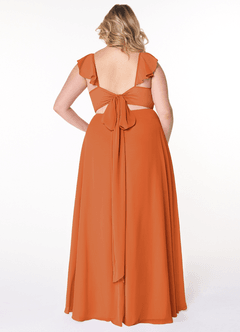 Azazie Everett Bridesmaid Dresses Cinnamon A-Line V-neck Ruched Chiffon Dress image7