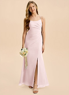 Azazie Amelia Junior Blushing Pink Mermaid Pleated Chiffon Dress image3