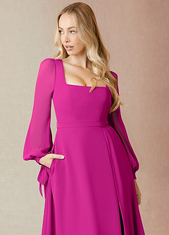 Azazie Leonia Jurken voor bruidsmeisjes Jurk van Chiffon met A-Lijn Lange mouw Fuchsia image6