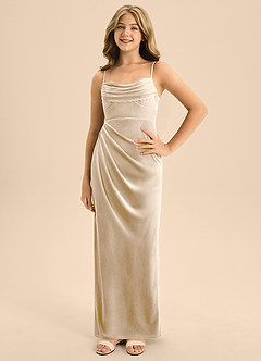 Azazie Mai Junior Vestido de Champán de terciopelo de Corte en A con Escote de Corazón image3