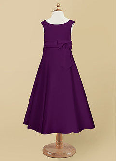 Azazie Lindy Flower Girl Dresses Grape A-Line Pleated Matte Satin Dress image10