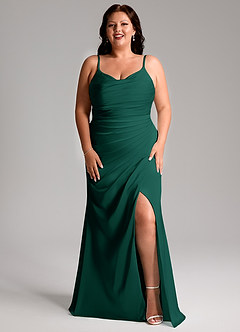 Azazie Deandra Bridesmaid Dresses Emerald Mermaid Pleated Stretch Satin Dress image9