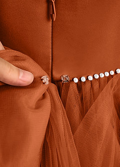 Azazie Tinie Blumenmädchenkleider Ballkleid Schleifen Tüll Kleid Gebranntes Orange image8