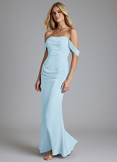 Azazie Luiza Bridesmaid Dresses Sky Blue Mermaid Off the Shoulder Chiffon Dress image1
