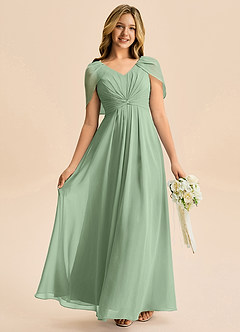 Azazie Emma Junior Robe Trapèze en Mousseline de soie Plissée Matcha image1