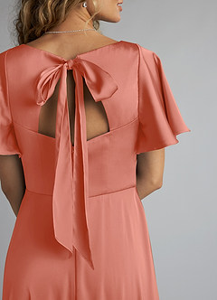 Azazie Kimber Bridesmaid Dresses Salmon Pink A-Line Ruched Stretch Satin Dress image5