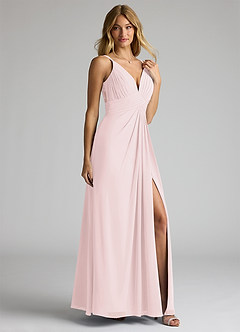 Azazie Maren Allure Abiti da Damigella Abito A-Line in Chiffon con Scollo a V in Pizzo Rosa Rossore image4