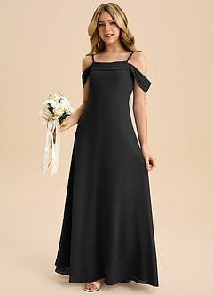 Azazie Anselie Junior Black A-Line Off the Shoulder Chiffon Dress image4