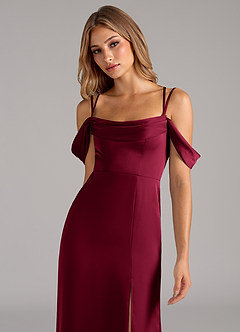 Azazie Callan Bridesmaid Dresses Burgundy A-Line Pleated Stretch Satin Convertible Dress image6