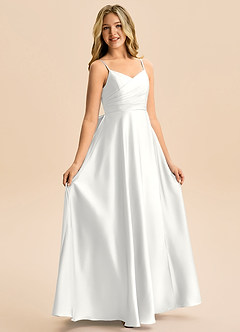 Azazie Rumi Junior Klä av A-Line i Stretch Satin Plisserad image5