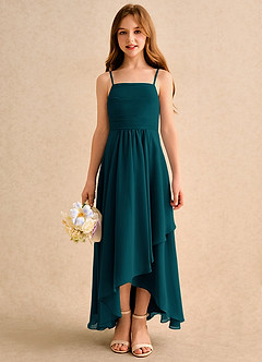Azazie Twilight Dance Girls Formal Flower Girl Dresses Pine A-Line Pleated Chiffon Dress image3