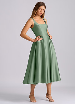 Azazie Amalie Bridesmaid Dresses Matcha A-Line Pleated Stretch Satin Dress image4