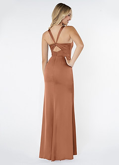 Azazie Mero Bridesmaid Dresses Bronzer Sheath Pleated Stretch Satin Dress image3