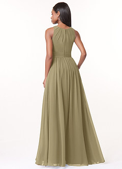 Azazie Harper Robes de demoiselle d'honneur Robe Trapèze en Mousseline de soie Plissée Vert Mousse image2