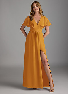 Azazie Zaniah Bridesmaid Dresses Butterscotch A-Line Chiffon Dress image1