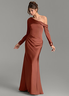 Azazie Sandra Brautjungfernkleider Meerjungfrau-Linie Langarm Stretch-Satin Kleid Rotbraun image3