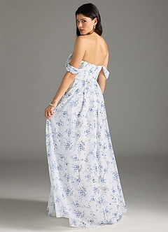Azazie Chrysanta Final Sale Blue Cottage Floral A-Line Off the Shoulder Chiffon Convertible Dress image3