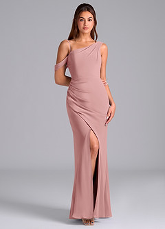 Azazie Madelyn Bridesmaid Dresses Dusty Rose Mermaid One Shoulder Chiffon Convertible Dress image3