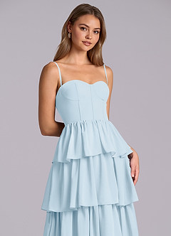 Azazie Faye At-home Try On Dresses Black A-Line Sweetheart Neckline Chiffon Dress image2