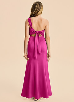 Azazie Ren Junior Fuchsia A-Line Pleated Stretch Satin Dress image1