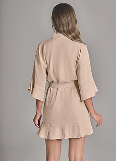 front Bijpassende kleur 2-delige geplooide wolkenzachte badjas en slipset