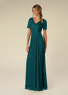 Azazie Bessie Abiti per la Madre della Sposa Abito A-Line in Maglia Plissettato Verde Pavone image4