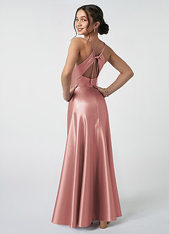 Azazie Avelina Junior Dusty Rose A-Line Pleated Metallic Satin Dress image2