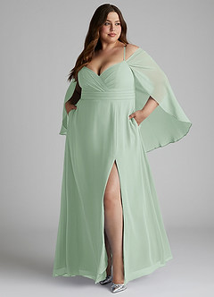 Azazie Cienna Bridesmaid Dresses Agave A-Line Off the Shoulder Chiffon Dress image9