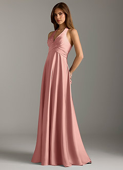 Azazie Tessie Bridesmaid Dresses Rosette A-Line Pleated Stretch Satin Dress image5