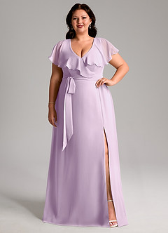 Azazie Lainey Bridesmaid Dresses Frosted Lilac A-Line with Pockets Chiffon Dress image8