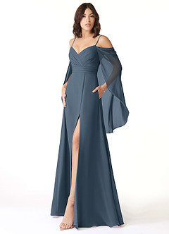 Azazie Cienna Bridesmaid Dresses Neptune A-Line Off the Shoulder Chiffon Dress image4