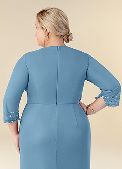 Azazie Rosena Mother of the Bride Dresses Steel Blue Sheath Pleated Mesh Dress image12