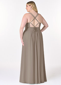 Azazie Farren Bridesmaid Dresses Taupe A-Line Pleated Chiffon Convertible Dress image11